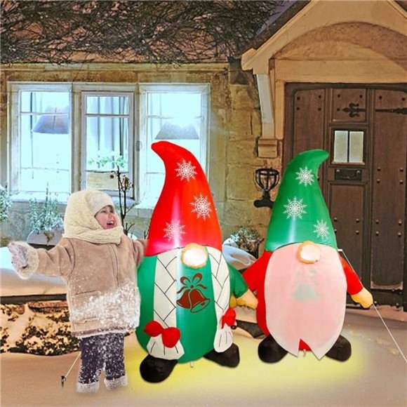 Inflatable Lighted Christmas Gnomes Couple, Swedish Gnome, 3.6ft H x 4.9ft W - Picture 6 of 6